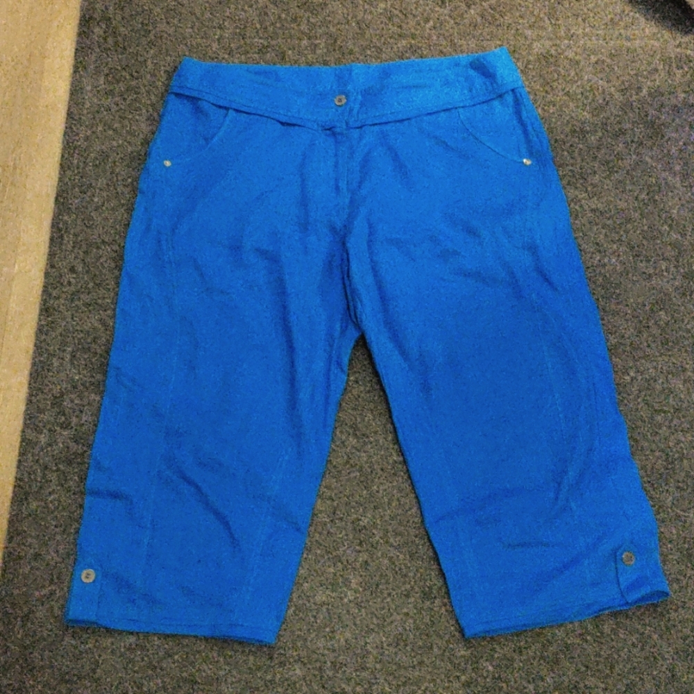 3/4 length linen pants in Royal Blue, by Ecru. Size Large